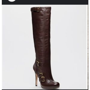 COACH REAL LEATHER HIDDEN PLATFORM KNEE HI BROWN BADAZZ BOOTS EUC size 9…